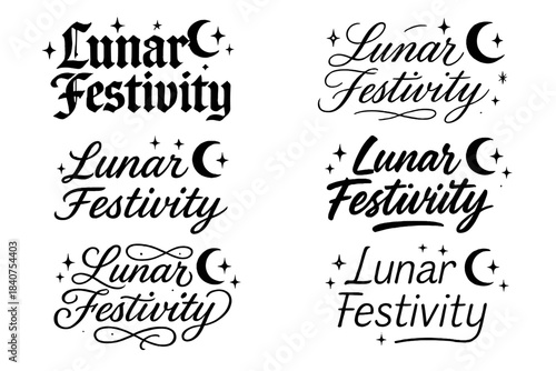 Lunar Festivity Calligraphy. Lunar Festivity. Create a calligraphy lettering illustration of the phrase: Lunar