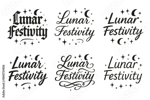 Lunar Festivity Calligraphy. Lunar Festivity. Create a calligraphy lettering illustration of the phrase: Lunar