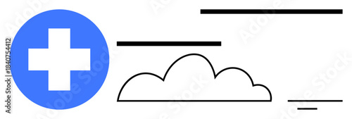 Healthcare concept. A medical cross paired with a cloud icon healthcare, digital health, and online medical services. Applicable to telemedicine, digital apps, cloud storage, health management