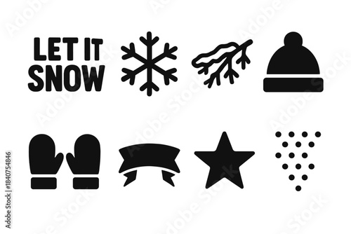 Let it Snow Icons. ?Let it Snow? modern typography design. Filled icon set of ?Let it Snow? modern typography