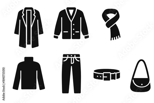 Layered Outfit Icons. Layered outfits aesthetic. Filled icon set of layered outfits aesthetic: long coat,