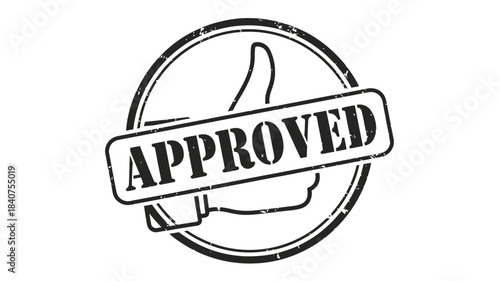 A simple black and white stamp displaying the word approved with a hand symbol inside