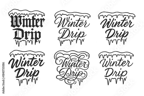 Winter Drip Styles. Winter Drip. Create a calligraphy lettering illustration of the phrase: Winter Drip.