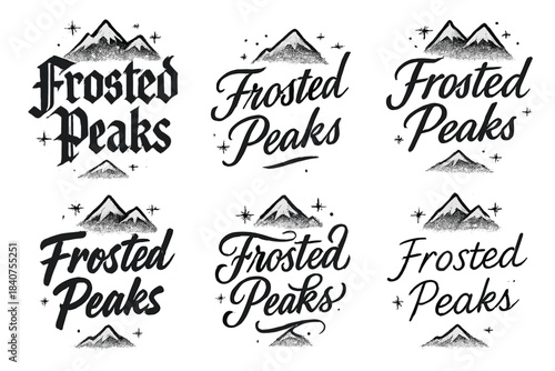 Frosted Peaks Calligraphy. Frosted Peaks. Create a calligraphy lettering illustration of the phrase: Frosted