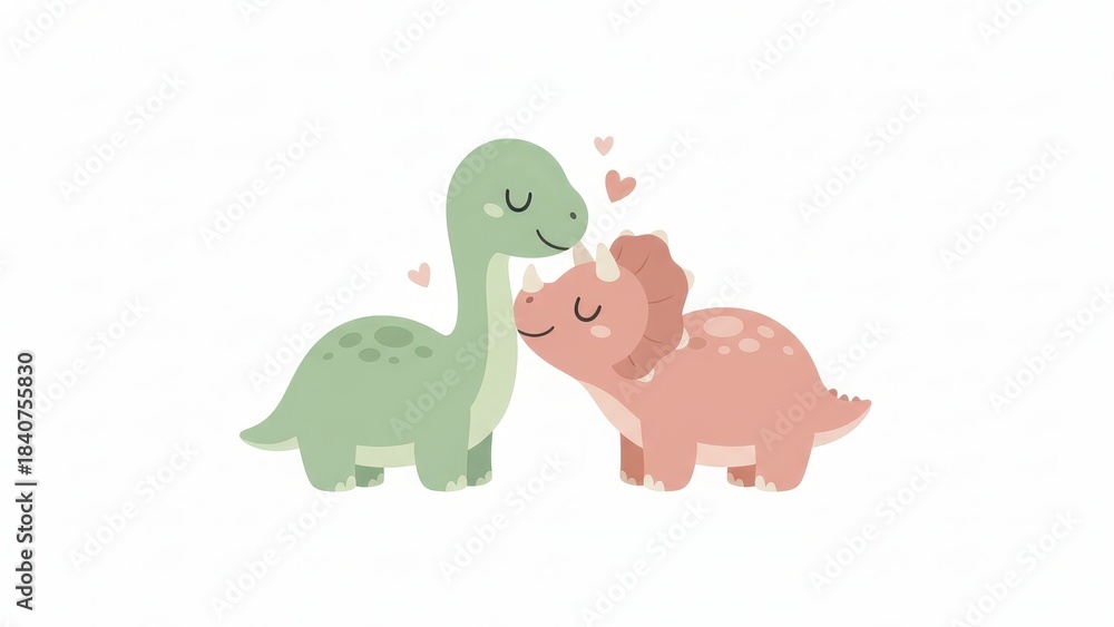Naklejka premium Cute Cartoon Dinosaurs in Love. Ai generation