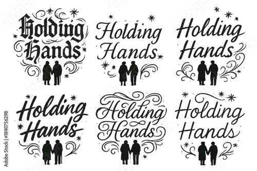 Calligraphy Holding Hands. Holding Hands. Create a calligraphy lettering illustration of the phrase: Holding
