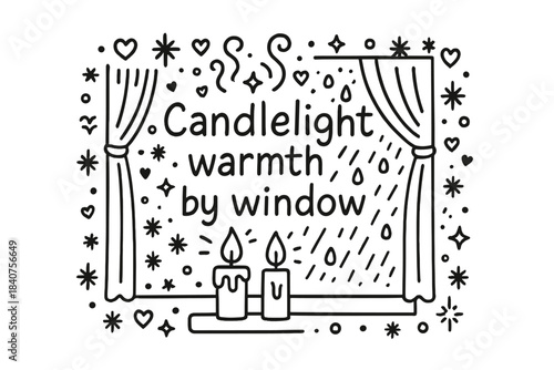 Candlelight by Window. Candlelight warmth by window. Hand-drawn doodle illustration of Candlelight warmth by