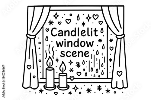 Candlelit Window Doodle. Candlelit window scene. Hand-drawn doodle illustration of Candlelit window scene.