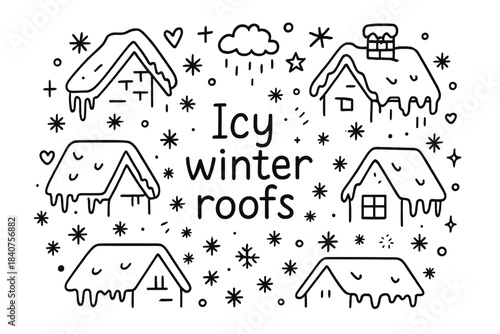 Icy Winter Roofs. Icy winter roofs. Hand-drawn doodle illustration of Icy winter roofs. rooftops, icicles,