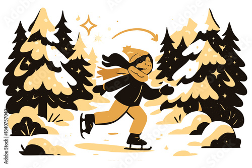 Snowy Woodland Scene. Snowy woodland clearing. Small open area in dense snow-covered forest, sunlight catching