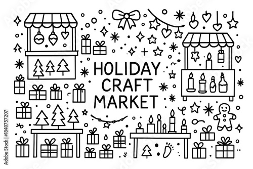 Holiday Craft Market Doodles. Holiday craft market. Hand-drawn doodle illustration of Holiday craft market.