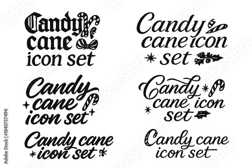 Candy Cane Calligraphy. Candy cane icon set. Create a calligraphy lettering illustration of the phrase: Candy