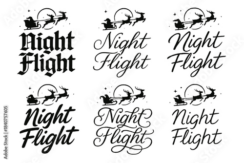 Night Flight Styles. Night Flight. Create a calligraphy lettering illustration of the phrase: Night Flight.