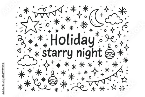 Holiday Starry Night. Holiday starry night. Hand-drawn doodle illustration of Holiday starry night. star,