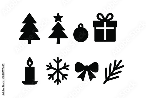 Minimalist Christmas Tree Icons. Minimalist Christmas tree line art. Filled icon set of minimalist Christmas