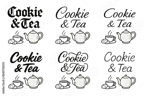 Calligraphy Cookie & Tea. Cookie & Tea. Create a calligraphy lettering illustration of the phrase: Cookie &
