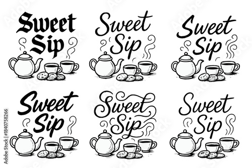 Sweet Sip Styles. Sweet Sip. Create a calligraphy lettering illustration of the phrase: Sweet Sip. Render 6