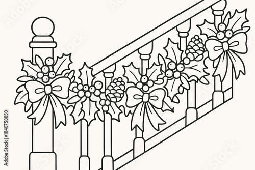 Festive Garland Coloring Page. Decorative garland with ribbons children?s coloring book illustration, outlined