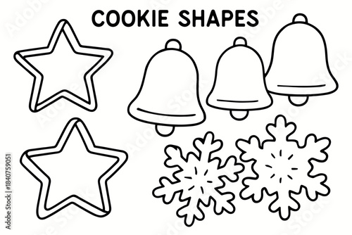 Cookie Cutter Coloring. Cookie shapes children?s coloring book illustration, outlined drawing, variety of