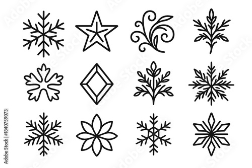 Frosty Icon Collection. Frosty collection. Line outline icon set of frosty collection: snowflake, ice star,