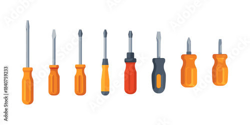 Screwdriver set, tools in flat vector illustration, repair and maintenance design
