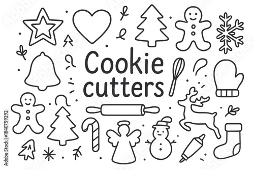 Doodle Cookie Cutter Tools. Cookie cutters. Hand-drawn doodle illustration of Cookie cutters. Star cutter,