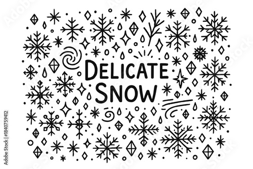 Delicate Snow Doodle. Delicate Snow. Hand-drawn doodle illustration of Delicate Snow. Small snowflakes, frost