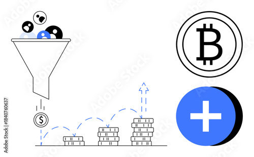 Cryptocurrency growth. Visualizing cryptocurrency integration with financial growth, digital transactions, and economic potential. Cryptocurrency driving innovation in finance and technology