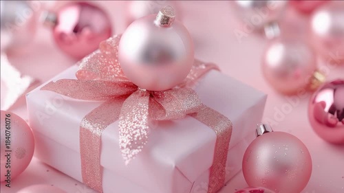 A white box with a pink bow on it