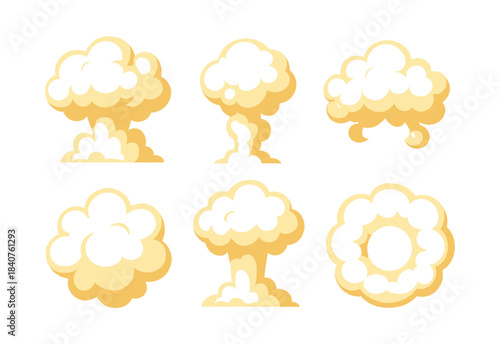 Cartoon explosion clouds, flat vector illustration, smoke, blast, burst design