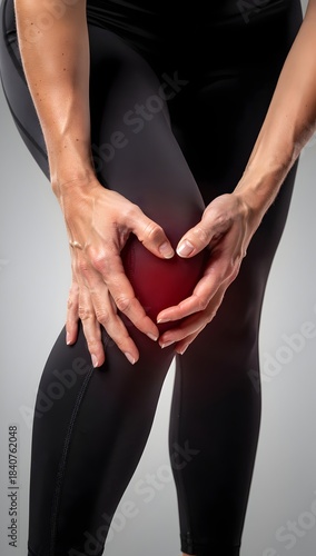 Woman holding painful knee from sport injury and arthritis problem