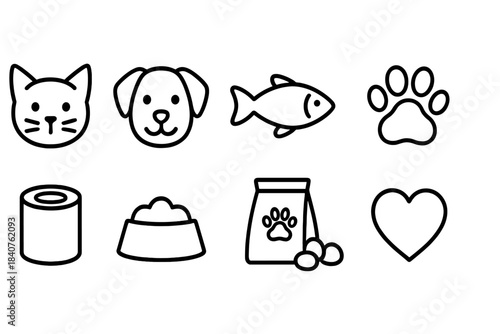 Pet care line icon set. Animals, grooming, pet supplies, outline icons collection