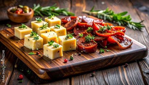 Delicious Cheese and Sun-Dried Tomatoes Appetizer Platter.