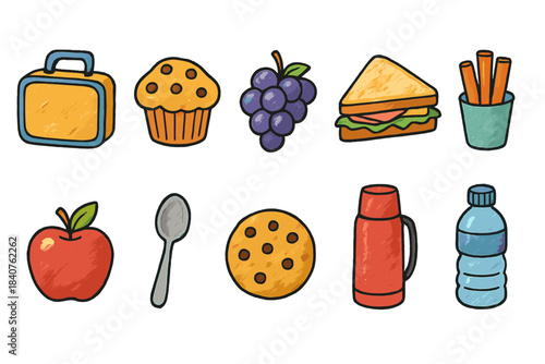 Lunch, snacks outline icon set. Food and drink, healthy eating outline collection