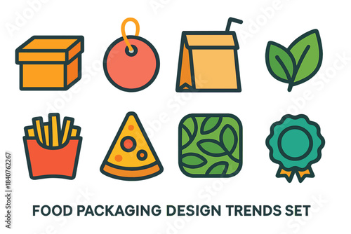 Food packaging silhouette icon set. Eco-friendly, design trend symbols in silhouette style