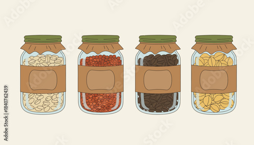 A series of jars filled with bulk es each labeled with compostable paper wraps showcasing the aesthetic appeal of zerowaste packaging.