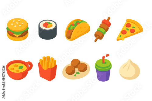 Food and drink 3d icon set: fast food, snacks, and beverage icons collection
