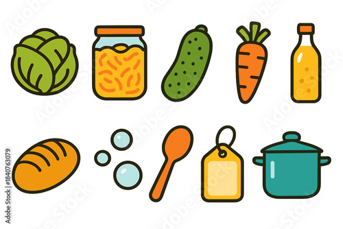 Food and kitchen outline icon set. Vegetable, cooking symbols in outline style