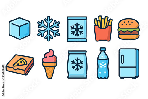 Food and beverage outline icon set. Fast food, snacks, and drinks outline collection