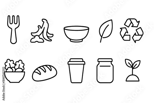 Sustainable food line icon set. Eco-friendly, organic, recycle icons for green living