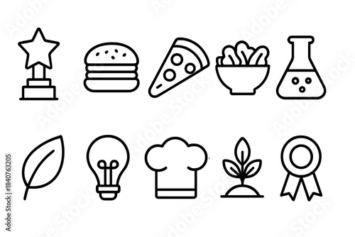 Food and science outline icon set. Culinary and science icons outline collection