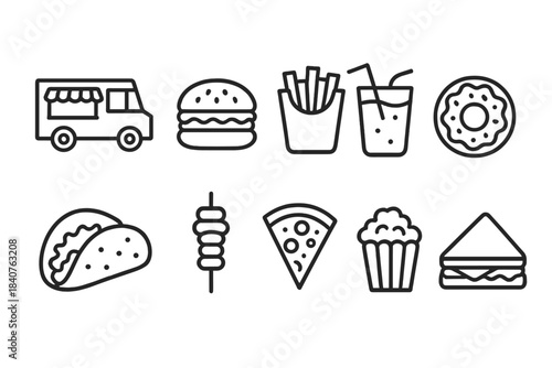 Food and drink line icon set. Fast, street food outline icons collection
