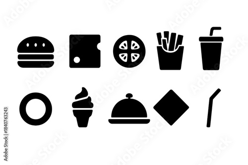 Fast food silhouette icon set for menu design and restaurant graphics