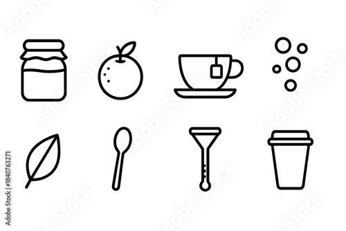 Breakfast and tea outline icon set. Morning, beverage, food outline icons collection