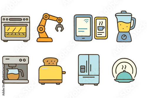 Kitchen appliance icon set. Outline icons for cooking and home appliances