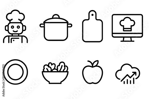Cooking and food line icon set. Kitchenware, ingredients line collection