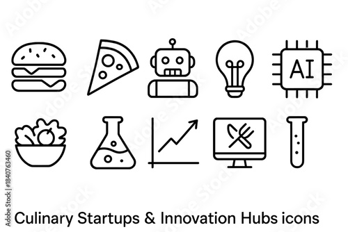 Culinary, innovation line icon set. Food tech, restaurant, startup icons outline pack