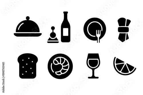 Culinary, dining silhouette icon set. Restaurant, food service icons silhouette collection