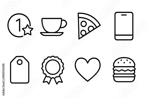 Food and drink icon set. Line style icons for cafes, restaurants, fast food menus.
