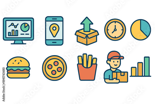 Delivery, logistics line icon set. Fast shipping, transport, food service icons collection